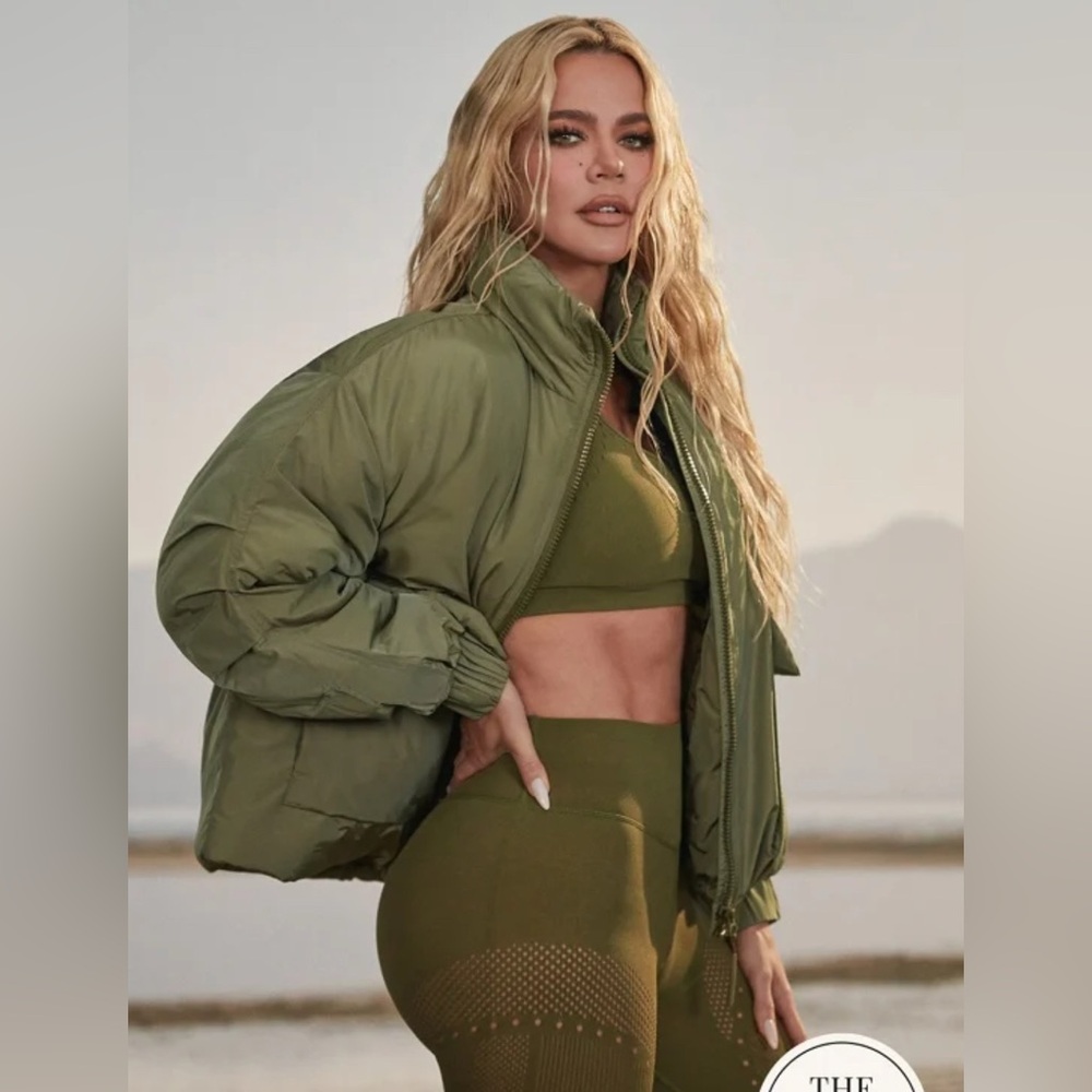 Fabletics Khloe edit bomber jacket- Dark Moss Shine